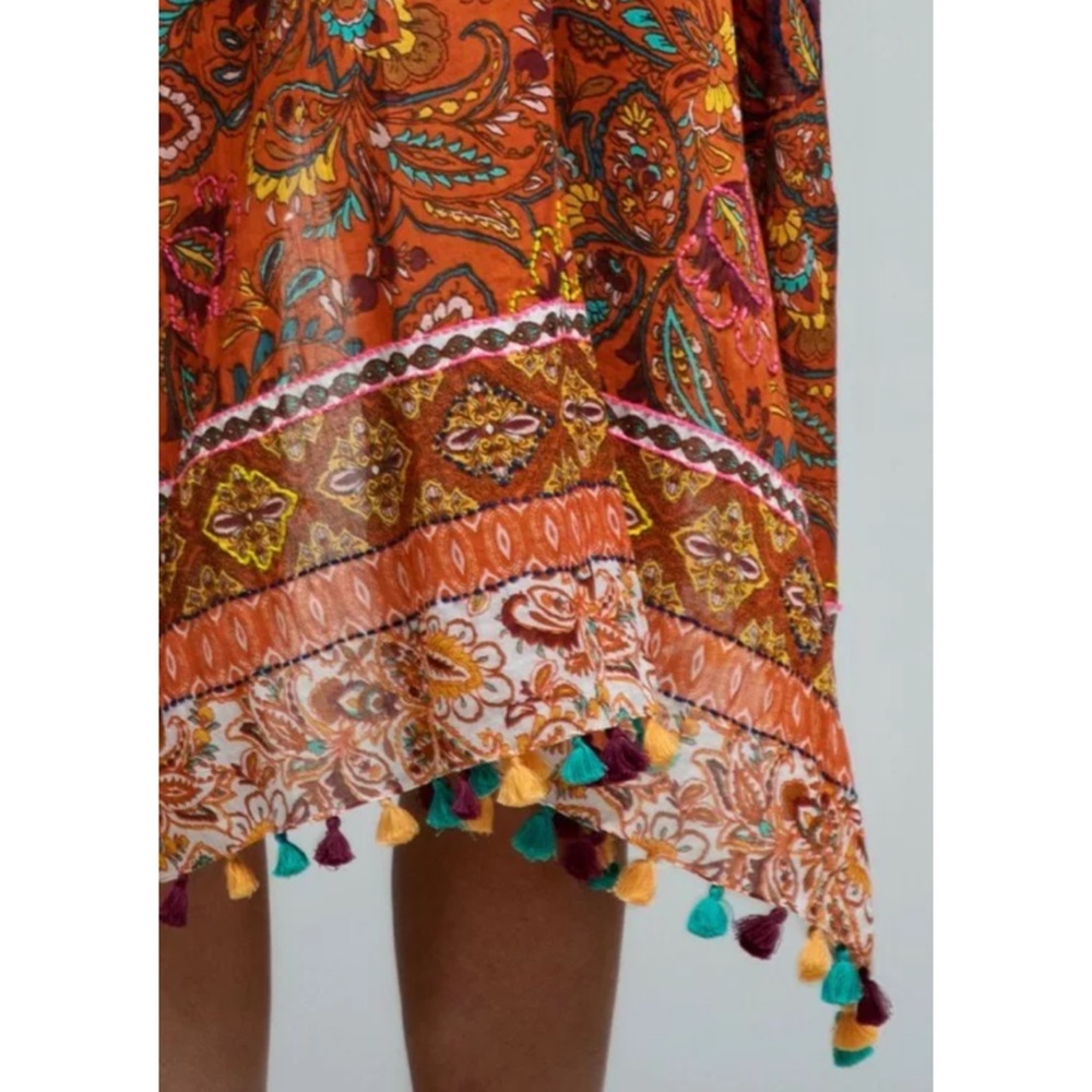 SOLD OUT Vintage Rust Jacobean Tassel Boho Kimono Wrap - Picture 5 of 6